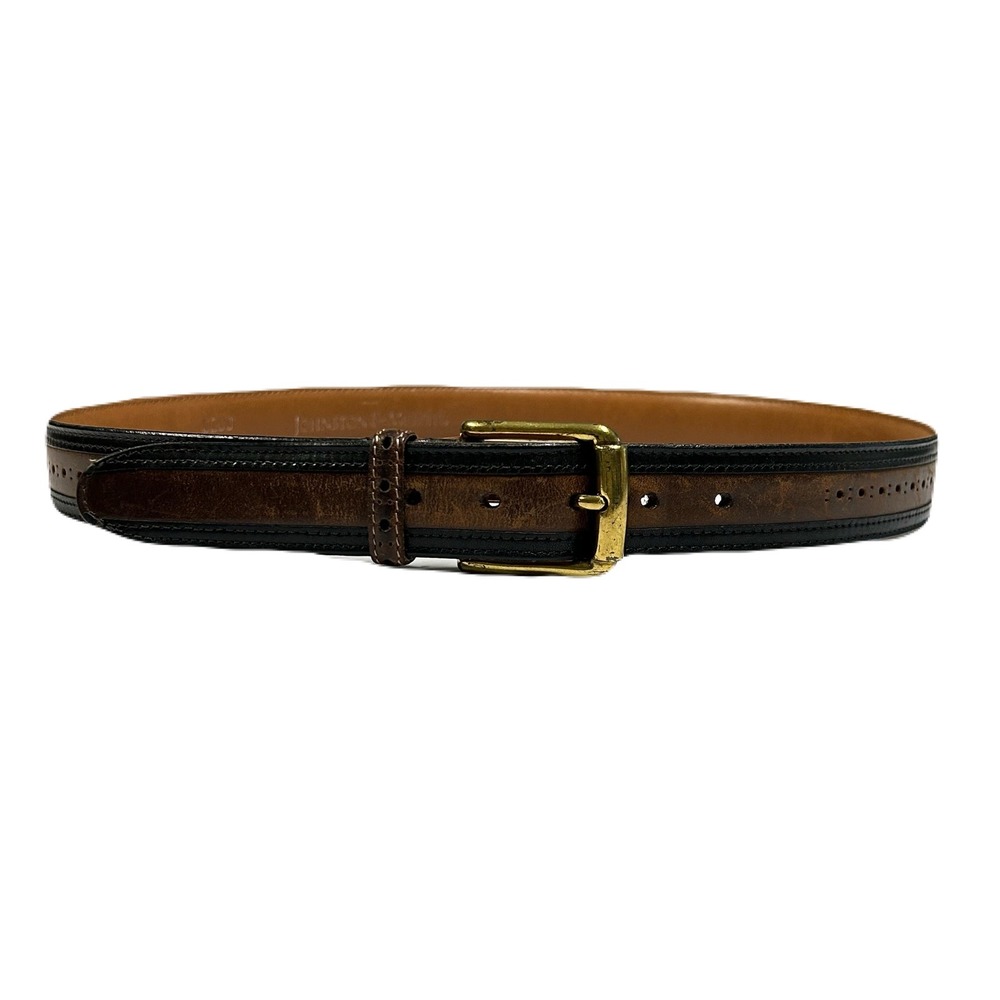 Johnston & Murphy Mens Leather Dress Belt Size 34 Brown Black Preppy Heritage